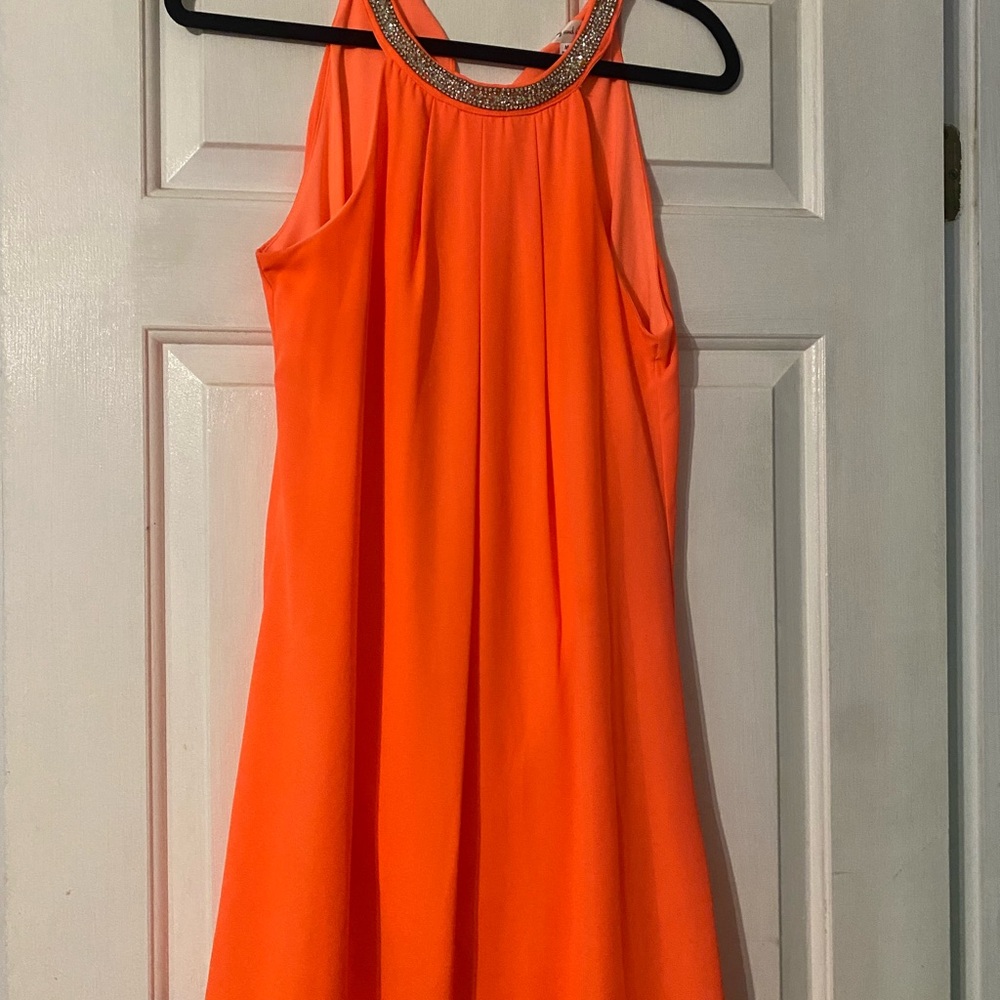 VIBRANT Honey and Rosie Orange Dress with Silver Accents - size M
